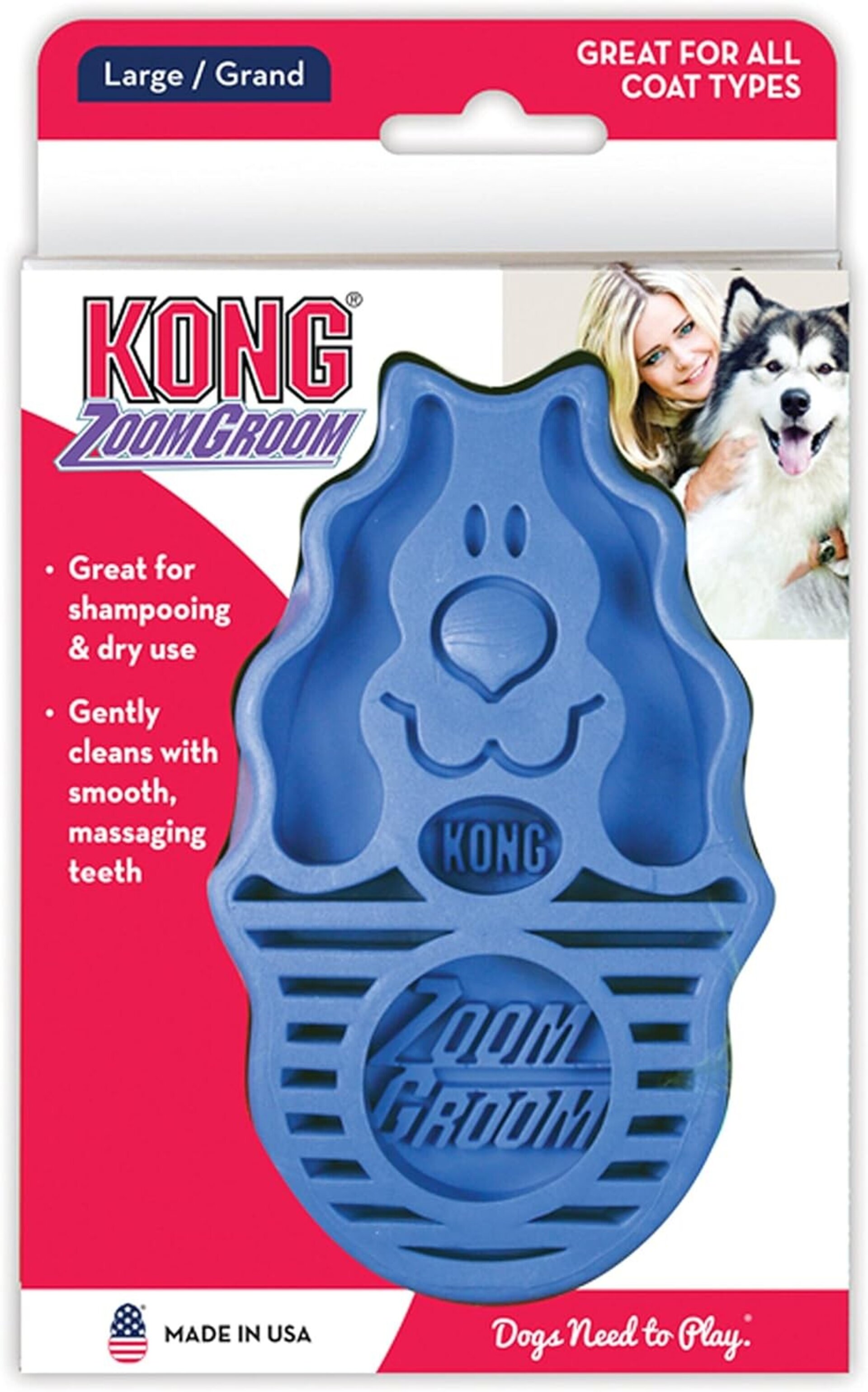Cepillo De Goma Kong Para Perros Zoom Groom Rojo Y Azul - 3