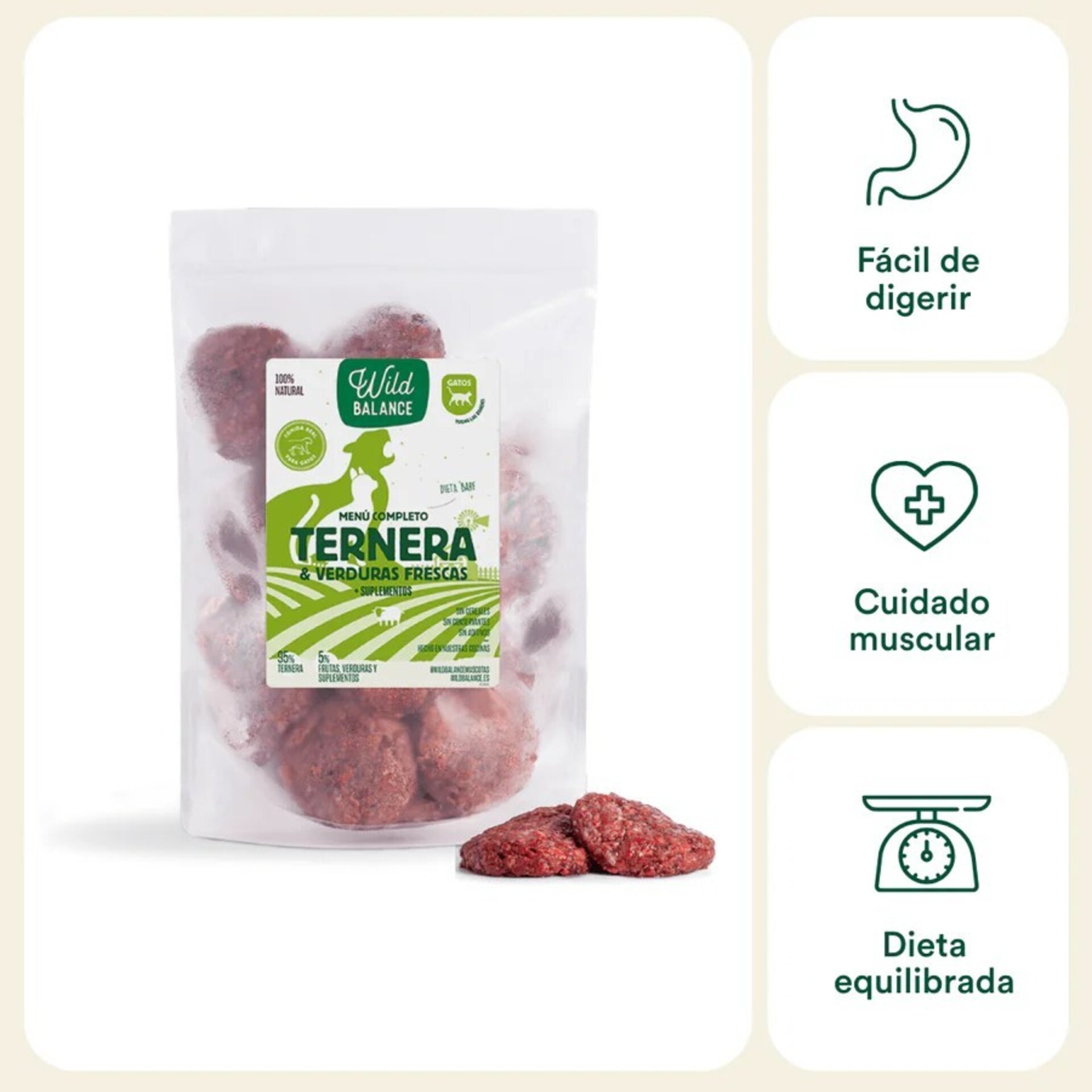 Wild Balance Menú BARF Ternera con Verduras Frescas Gatos - 2