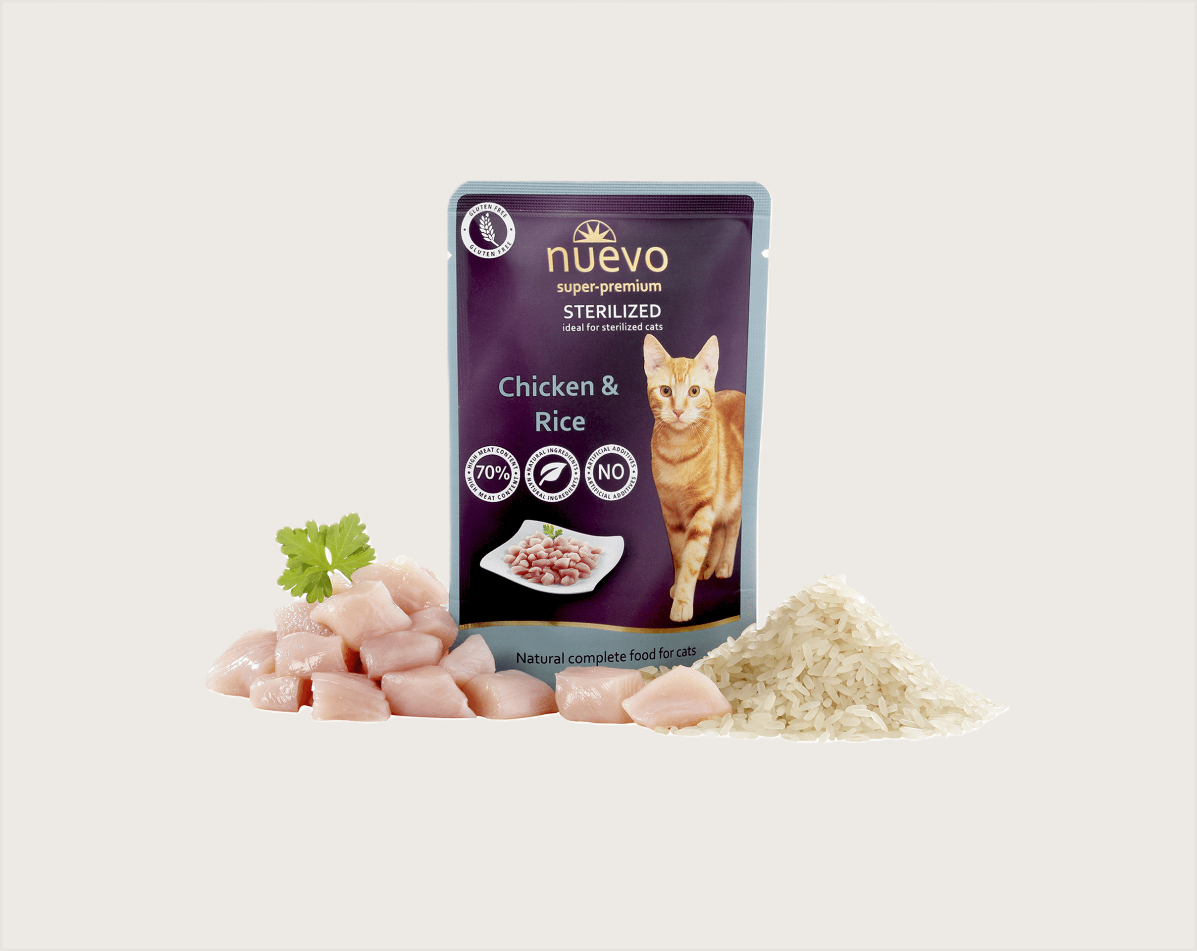 Nuevo Super Premium Sobres Sterilized Pollo y Arroz Gatos - 3
