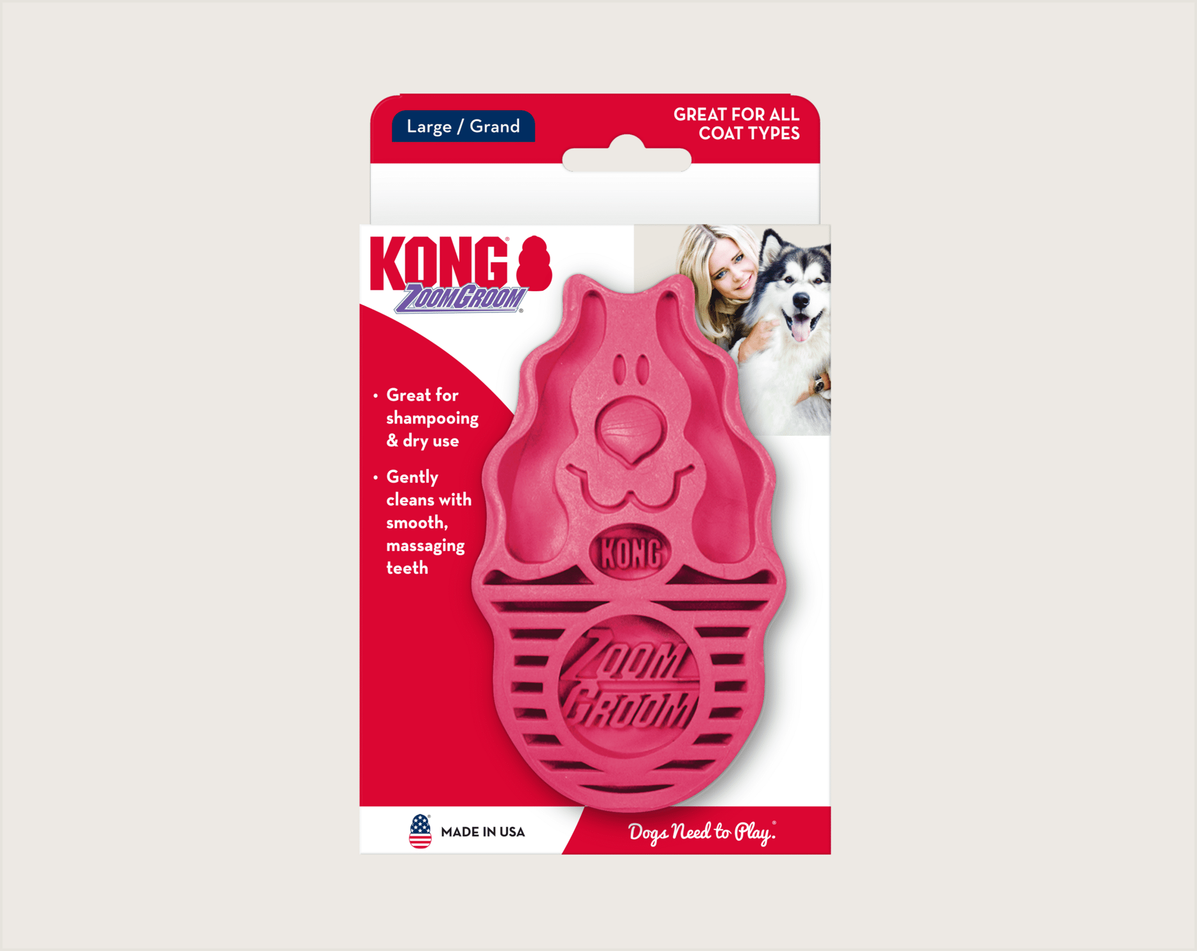 KONG Zoom Groom Rojo Cepillo de Goma para Perros - 1