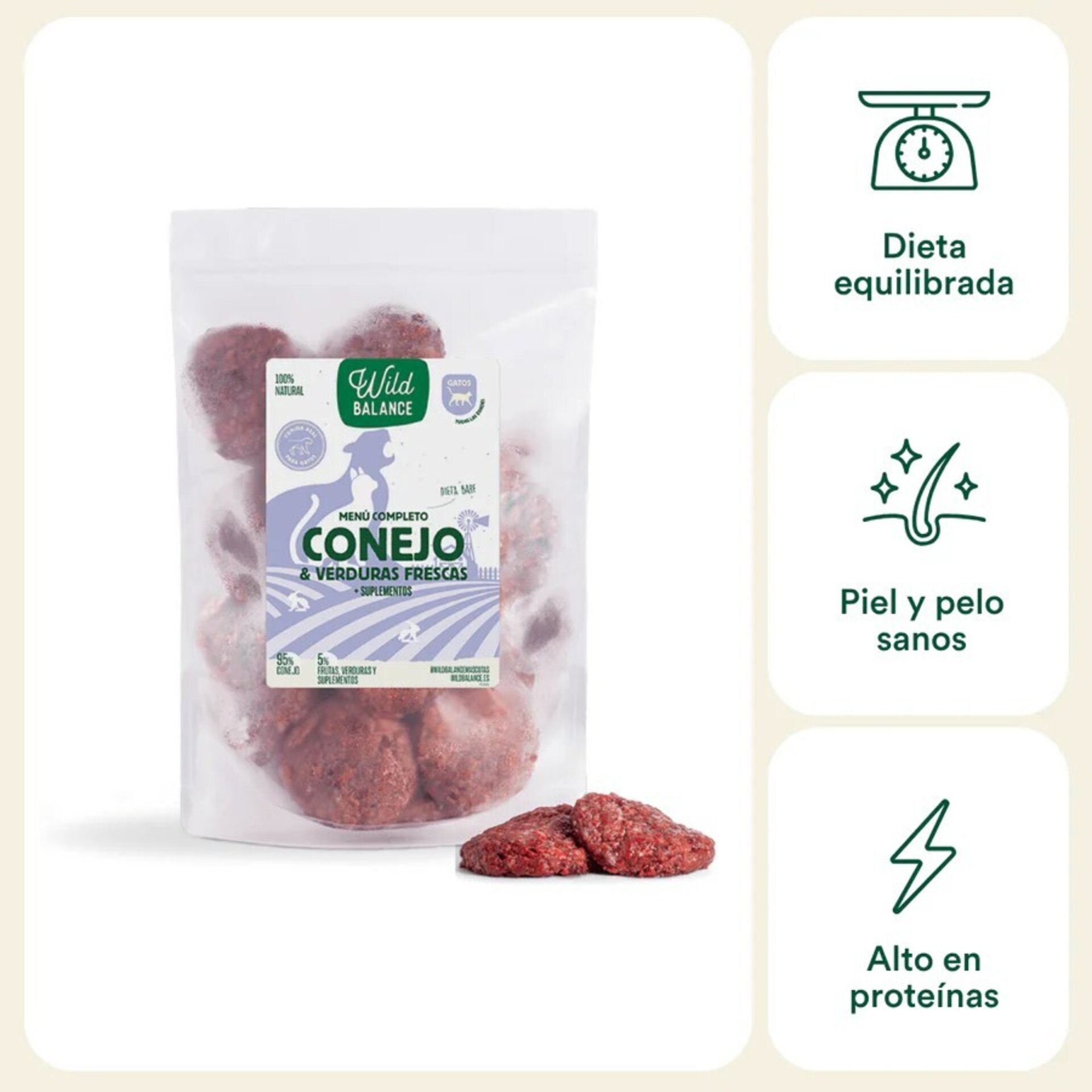Wild Balance Menú BARF Conejo con Verduras Frescas Gatos - 2
