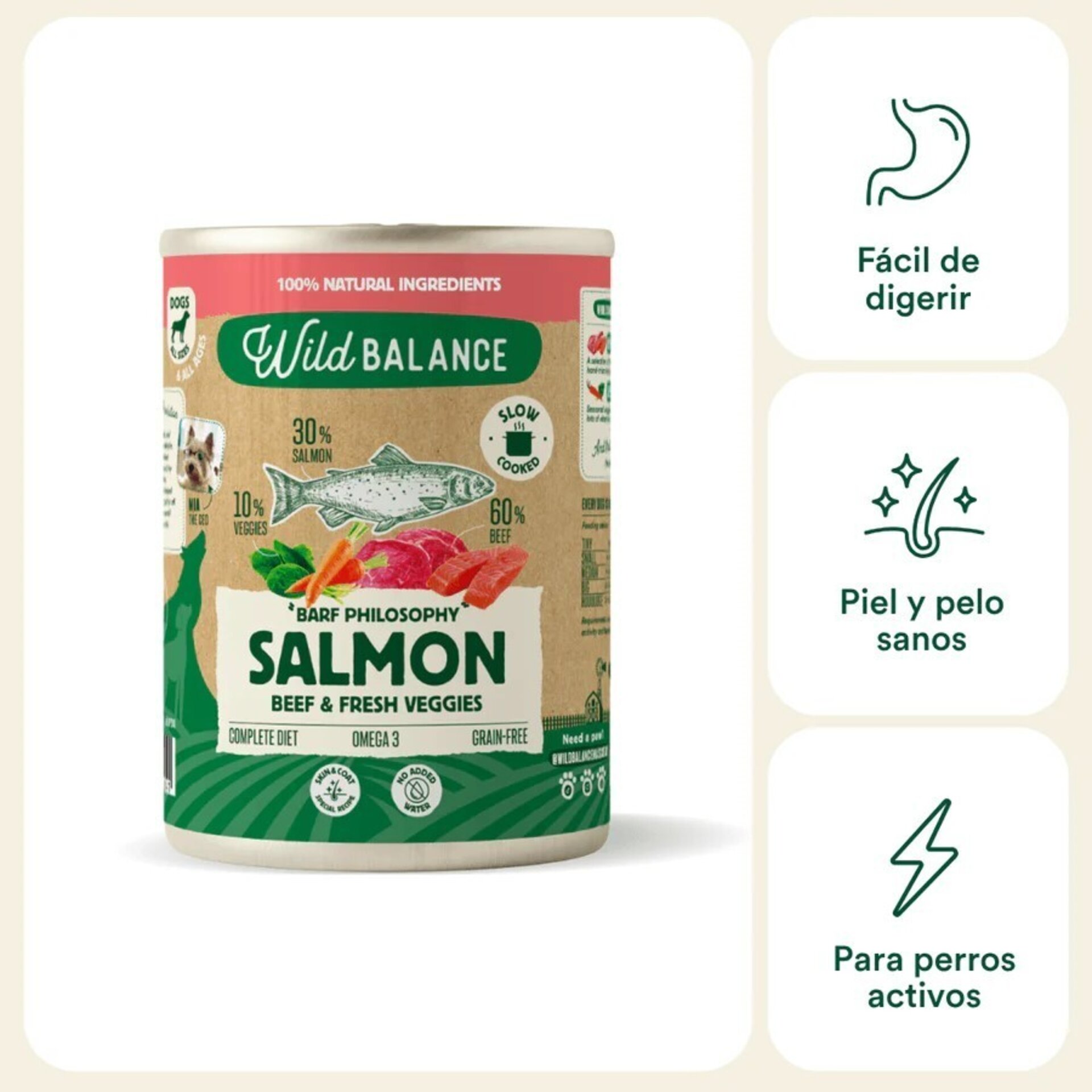 Wild Balance Lata de Salmón y Ternera para perros (Filosofía BARF) - 3