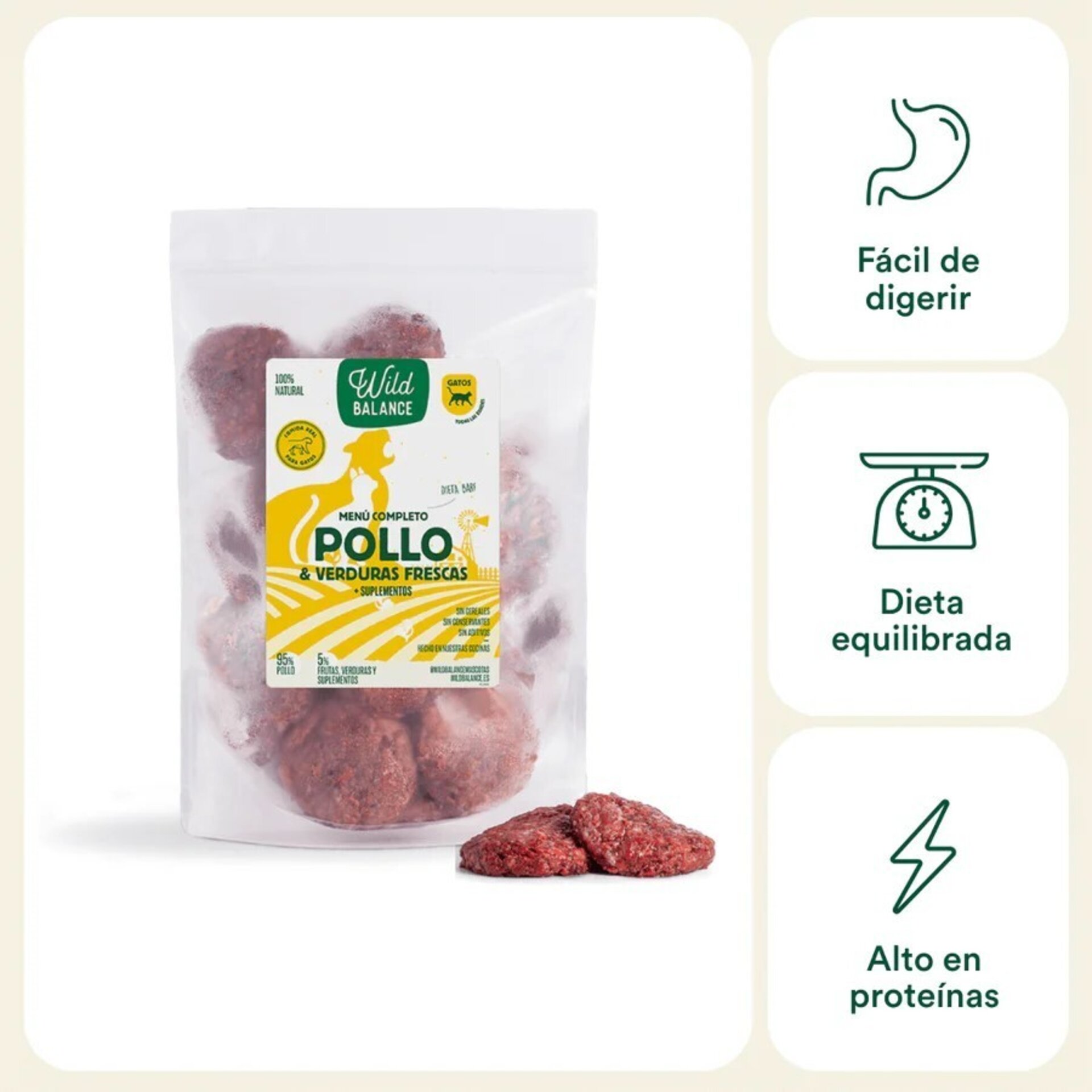 Wild Balance Menú BARF Pollo con Verduras Frescas para Gatos - 2