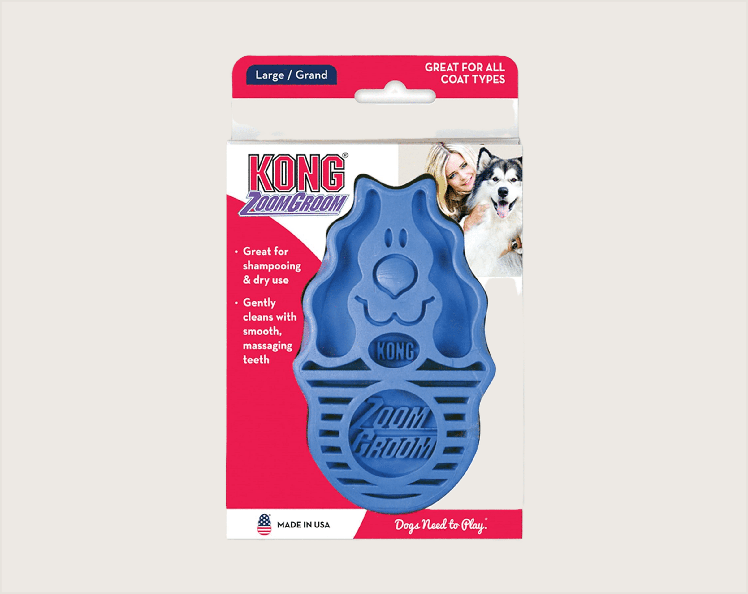 KONG Zoom Groom Azul Cepillo de Goma para Cachorros - 1