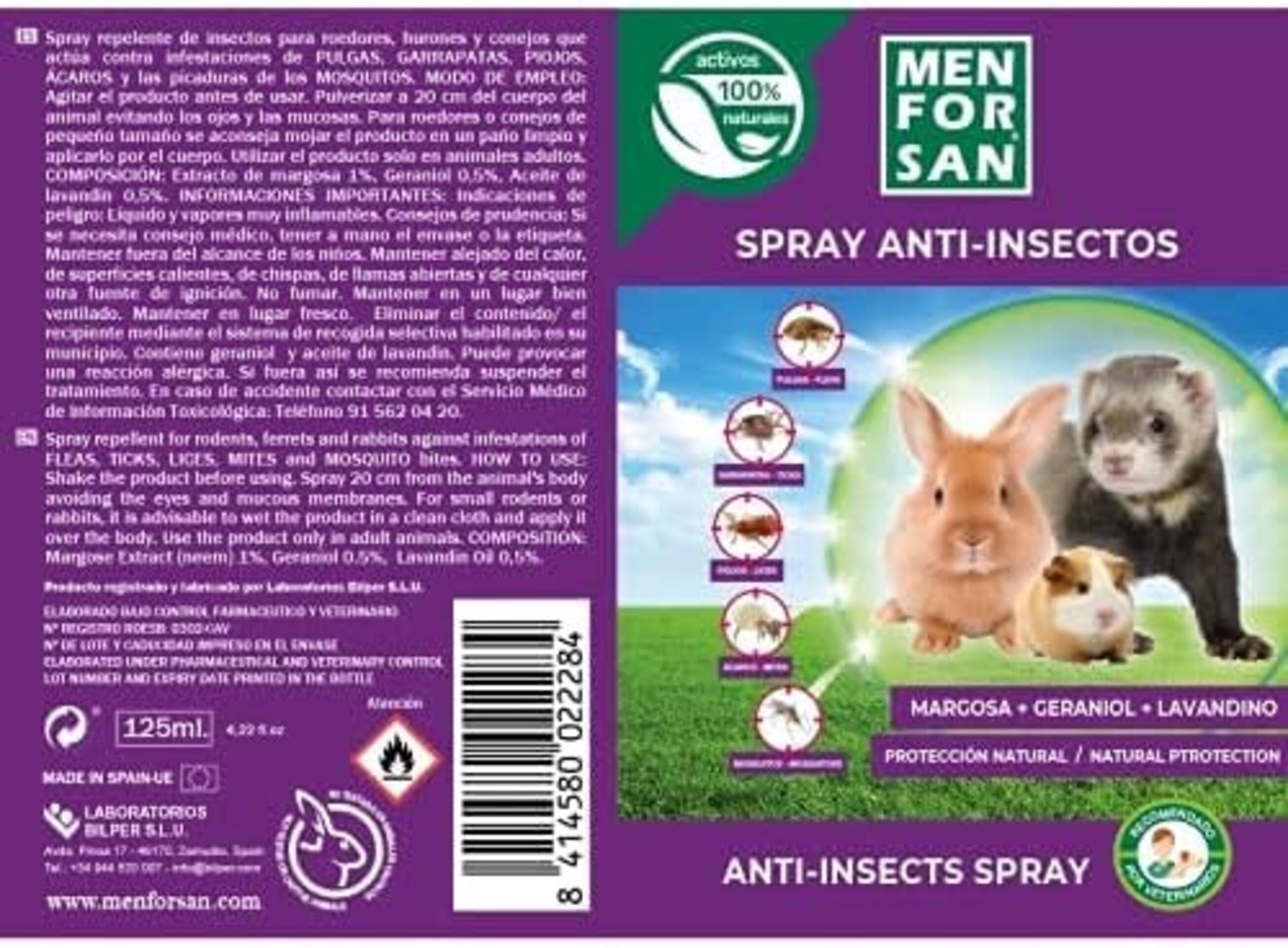 Spray Anti insectos Roedores, Hurones Conejos Men For San - 4