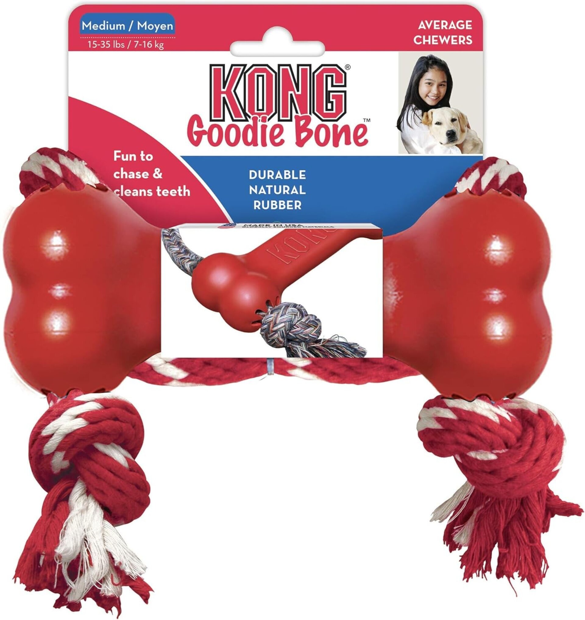 Kong Rojo Clasic Goodie Bone Con Cuerda - 2