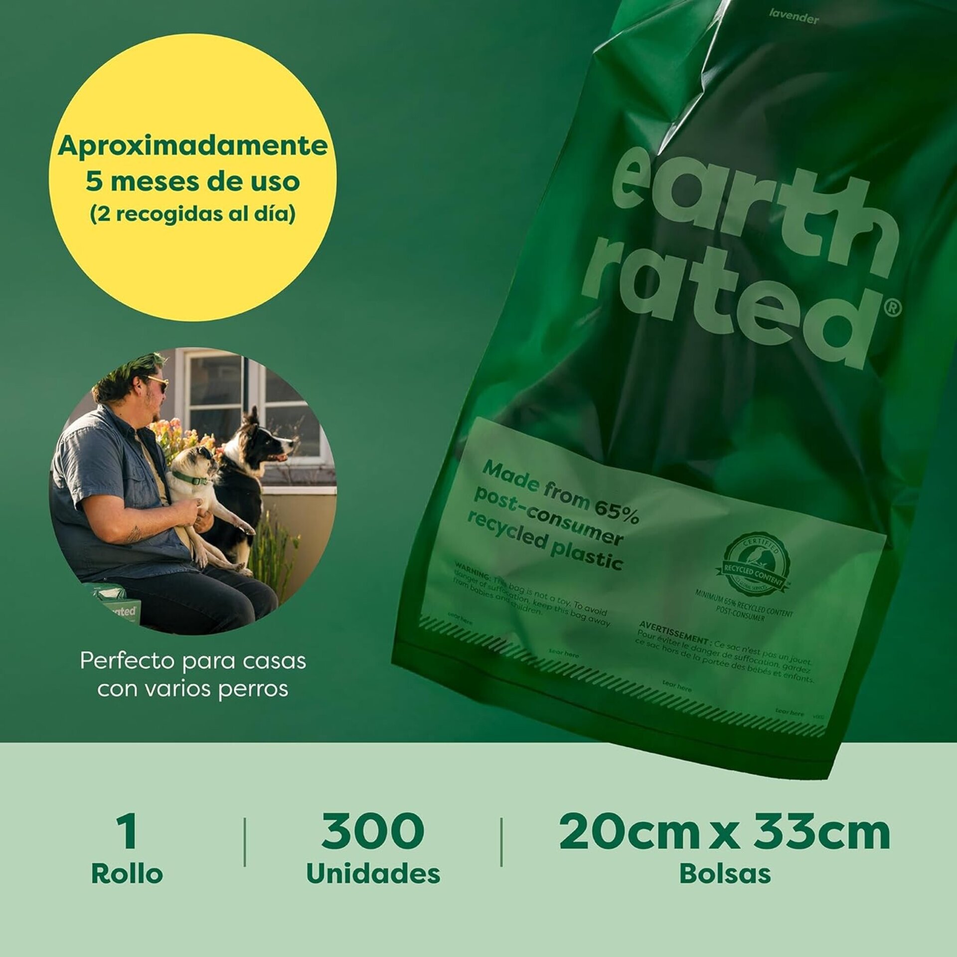 Bolsas Para Excrementos Con Fragancia A Lavanda Earth Rated Caja De 300 bolsas. - 5