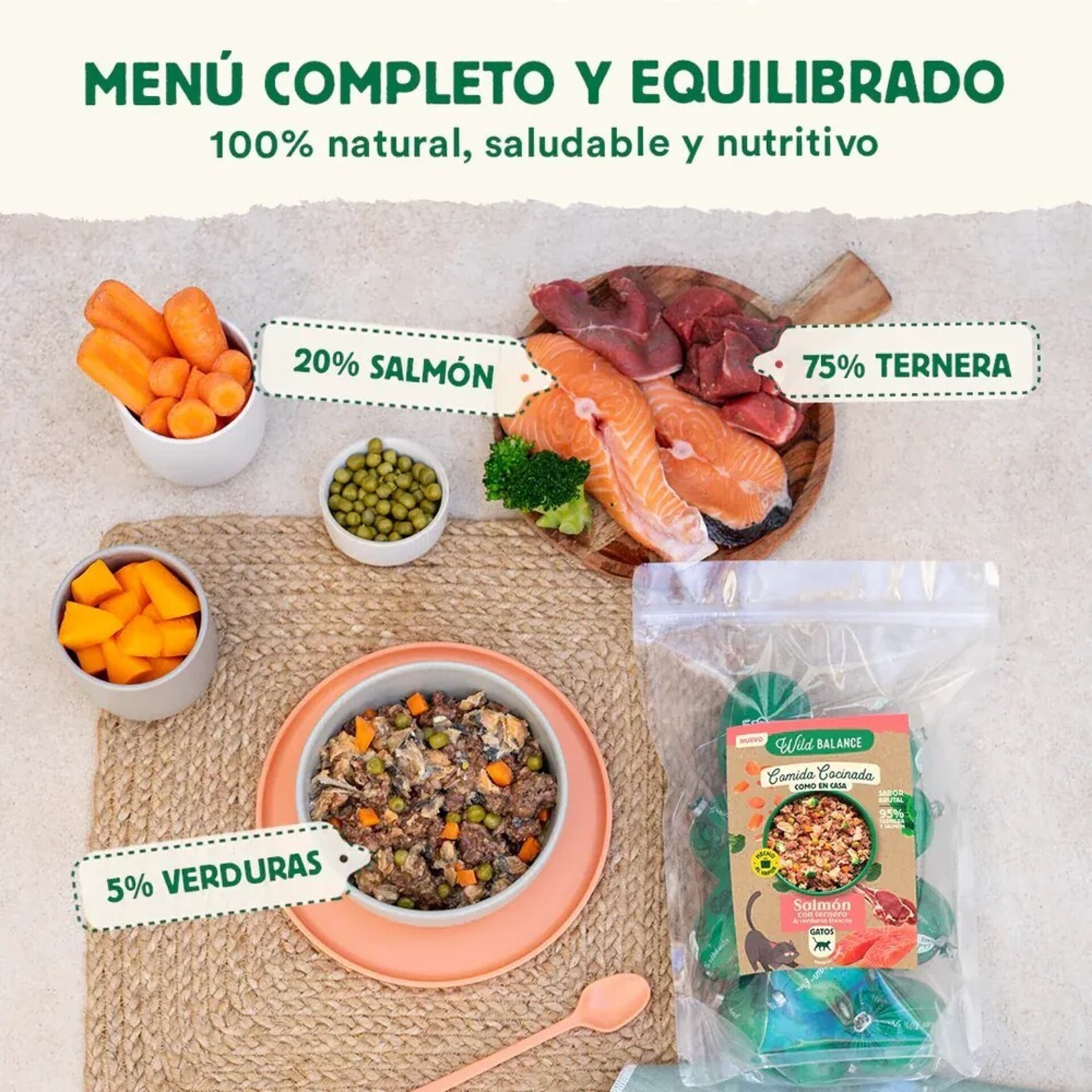 Salchichas Cocinadas De Salmon Y Ternera Con Verduras Wild Balance - 3
